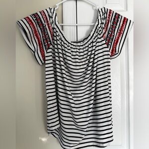 THML Mirah Off-The-Shoulder Embroidered Top Large Ruffle Sleeve NWOT